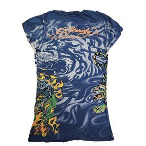 Ed Hardy Youth S Blue Graphic Tattoo Tiger Print T-Shirt By Christian Audigier